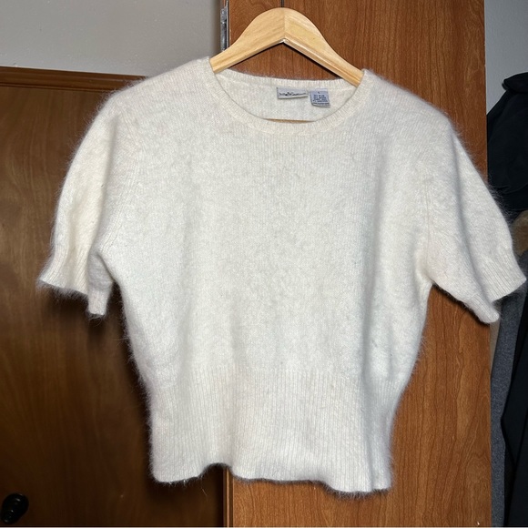 Hillard & Hanson White Angora Lambswool Cropped Pullover Sweater Large *BUNDLE* - Picture 2 of 3